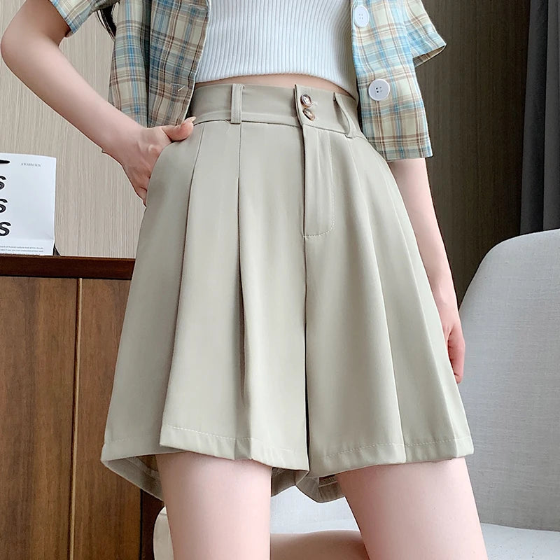AOSSVIAO 2026 Summer New High Waist A-line Women Suit Shorts Tummy Control Loose Wide Leg Casual Outer Hot Pants