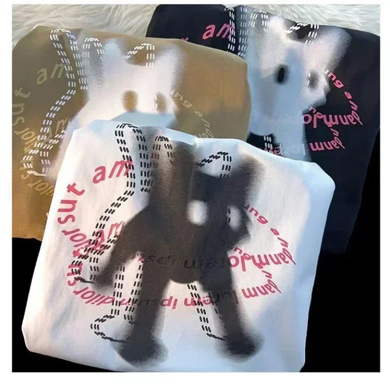 Cute T-shirt Women Design O-neck Short-sleeved Ins Trend Couple Cat Print Versatile Loose Y2k Top Women's T-shirt Graphic