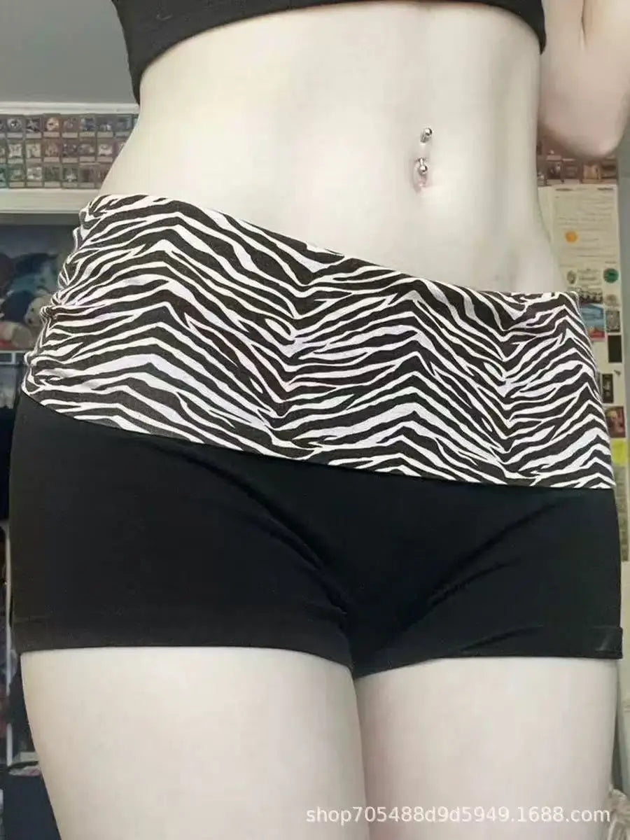 SUCHCUTE  Casual Zebra Print Elastic Shorts Female Skinny Low-waisted Mini Short Y2K Harajuku Slim Bottoms Summer Homewear 2025
