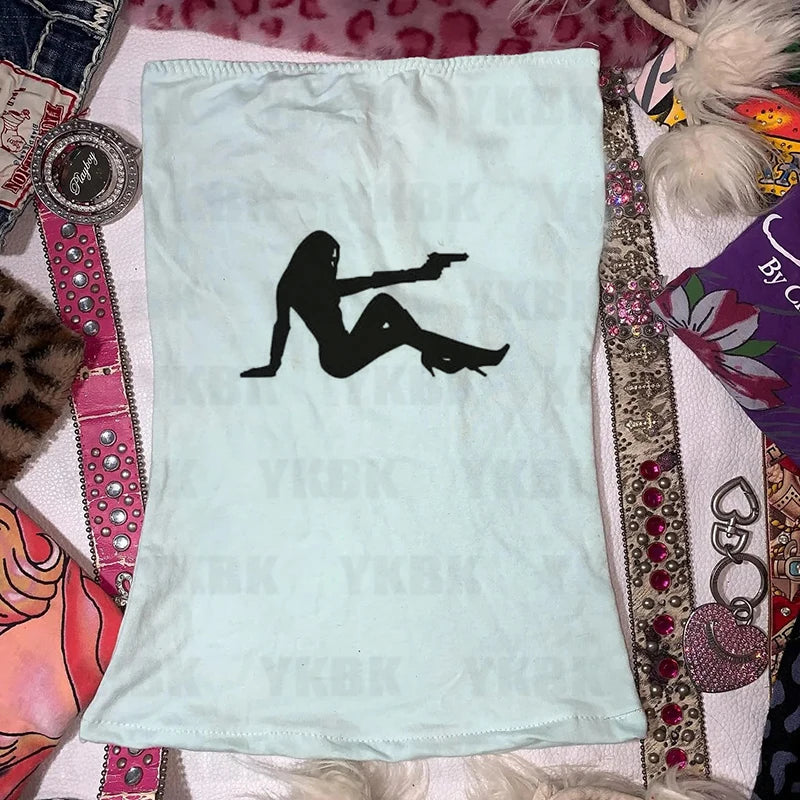 Harajuku Y2k Aesthetic Y2k Crop Top Women Sexy Girl Print Graphics Baby Tee Goth Casual Short Sleeve Tshirt Punk Streetwear Slim