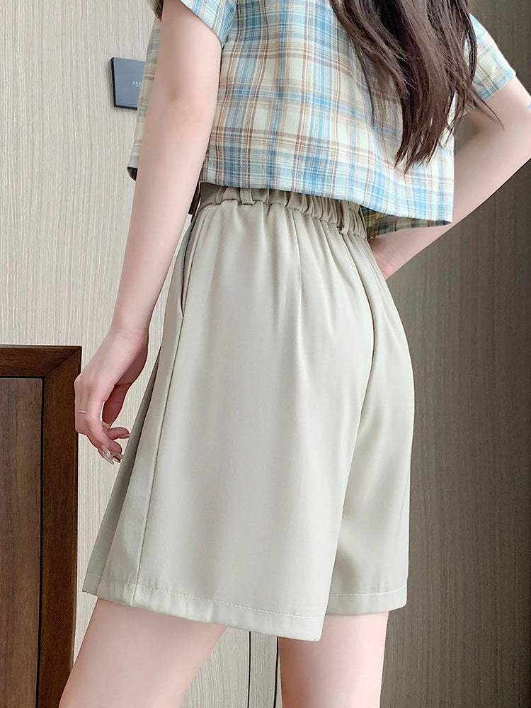 AOSSVIAO 2026 Summer New High Waist A-line Women Suit Shorts Tummy Control Loose Wide Leg Casual Outer Hot Pants