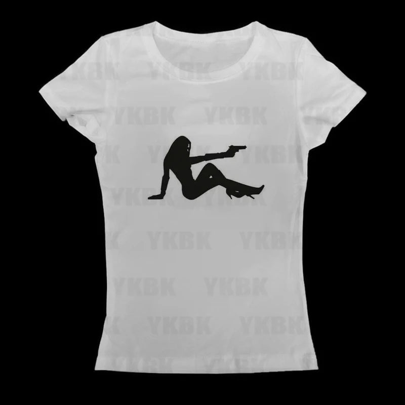 Harajuku Y2k Aesthetic Y2k Crop Top Women Sexy Girl Print Graphics Baby Tee Goth Casual Short Sleeve Tshirt Punk Streetwear Slim