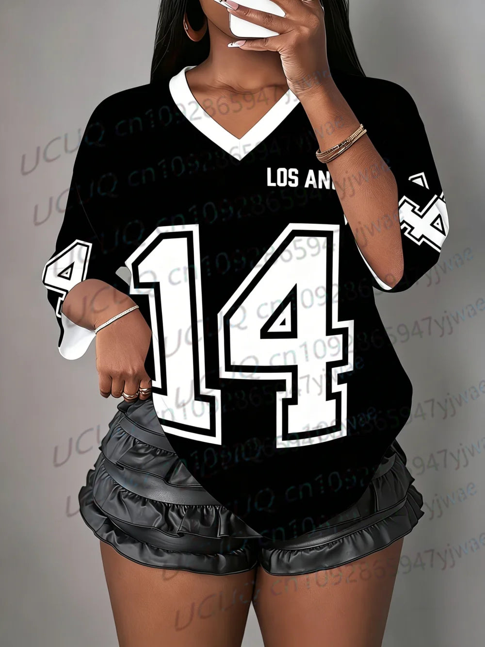 Women's Los Angeles NO.24 Print V-Neck Short Sleeve T-Shirt Summer Graphic Tee Jerseys Plus Size Sport T-Shirt