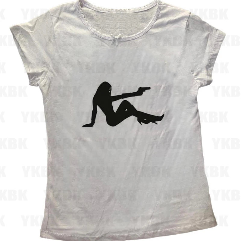Harajuku Y2k Aesthetic Y2k Crop Top Women Sexy Girl Print Graphics Baby Tee Goth Casual Short Sleeve Tshirt Punk Streetwear Slim