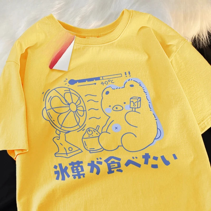 Siblings T-Shirts Hot Summer Fruit Popsicle Fan Short Sleeve Kawaii Fashion Oversized Short Sleeve Loose Siblings Tshirts