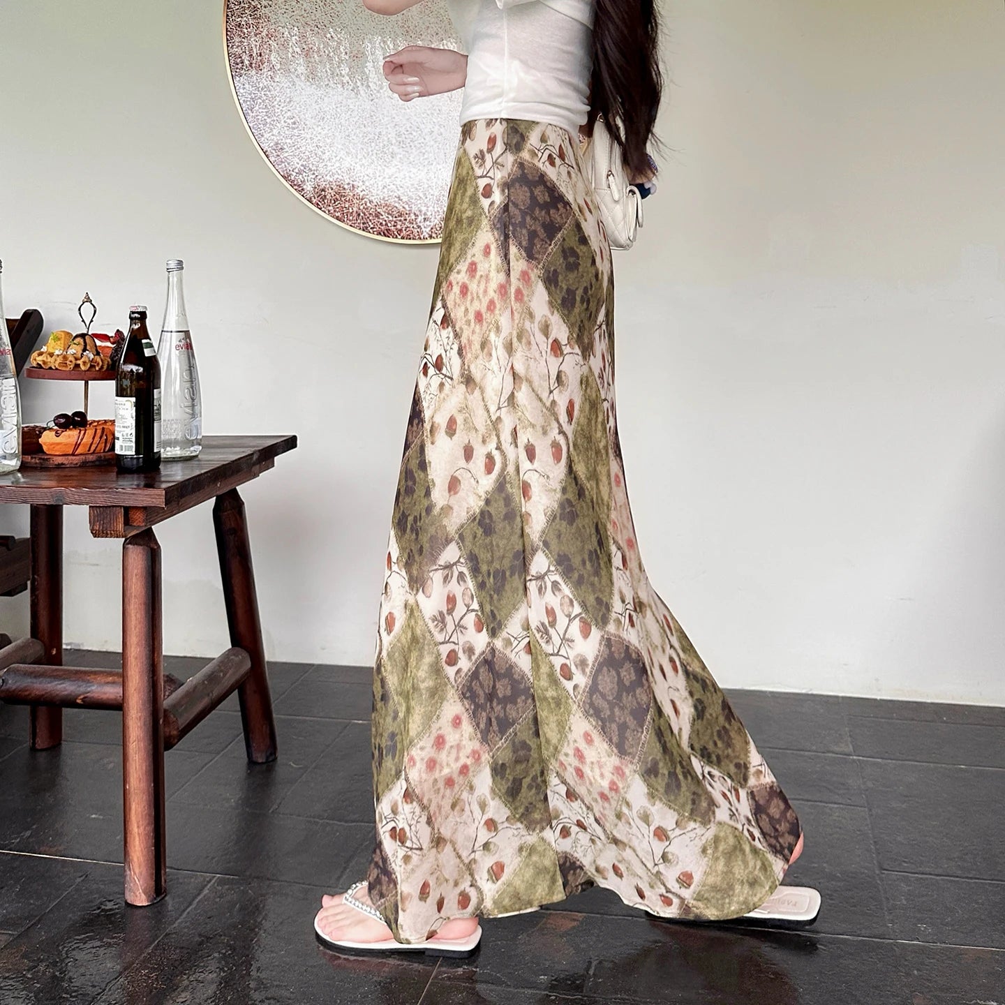 2026 New Summer Mermaid Skirts for Women Elegant High Waist Office Lady Casual Chiffon Floral Long A-line Skirts Beach Skirt