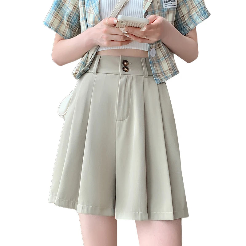 AOSSVIAO 2026 Summer New High Waist A-line Women Suit Shorts Tummy Control Loose Wide Leg Casual Outer Hot Pants