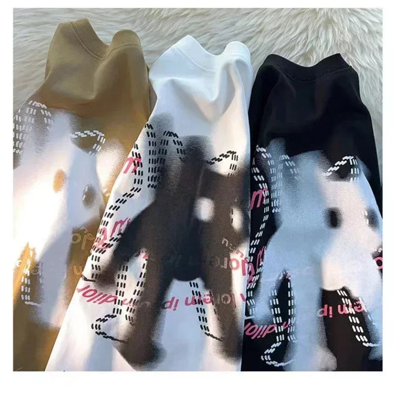 Cute T-shirt Women Design O-neck Short-sleeved Ins Trend Couple Cat Print Versatile Loose Y2k Top Women's T-shirt Graphic