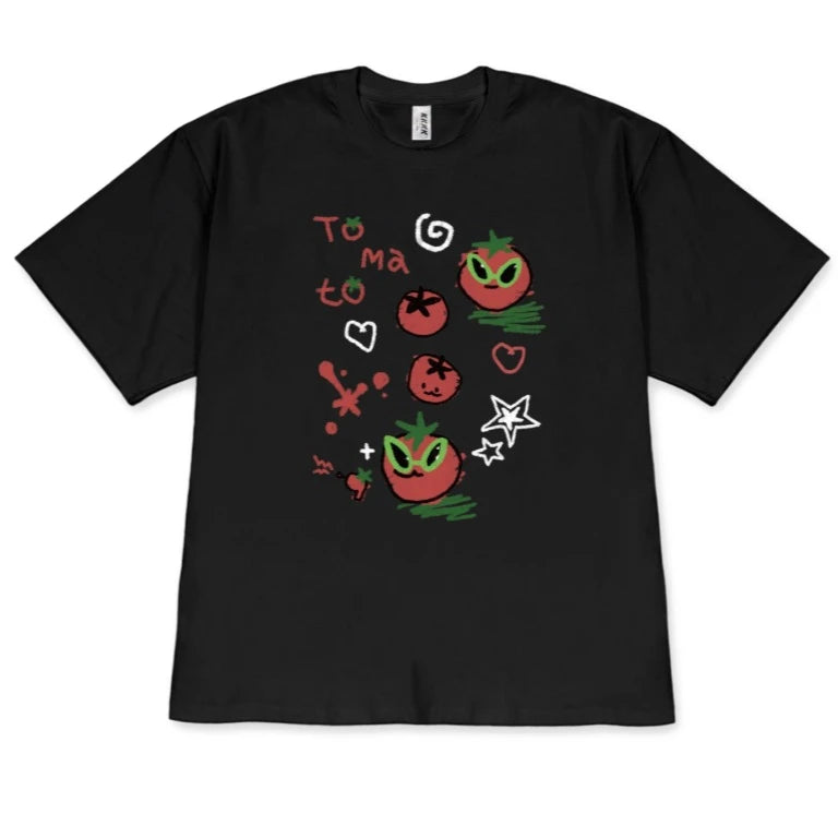 Colorful Hand Drawn Doodle Tomato Graphic T-Shirt, Cute Tomato Print Tee, Aesthetic Food Shirt for Women Men Casual Top Y2k