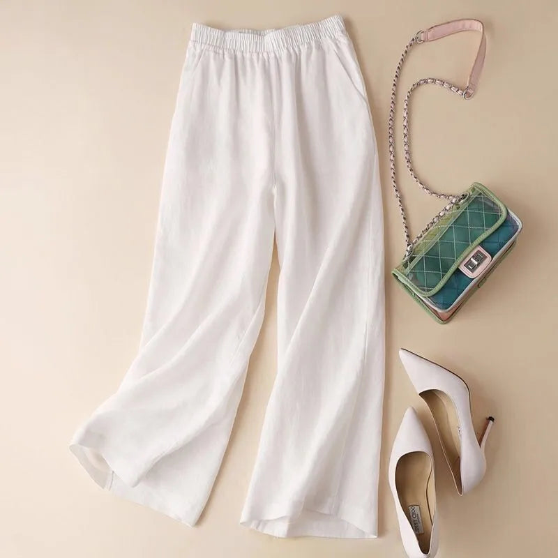 Cotton Linen Straight Leg Pants Women Summer Loose Versatile Large Size Linen Nine Points Casual Thin Ladies Trousers