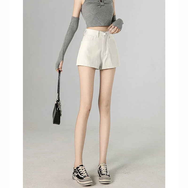Summer Female Classic Korean Thin Jeans Lady Solid Color High Waist Denim Shorts Girls Fashion Leisure Daily Short Pants