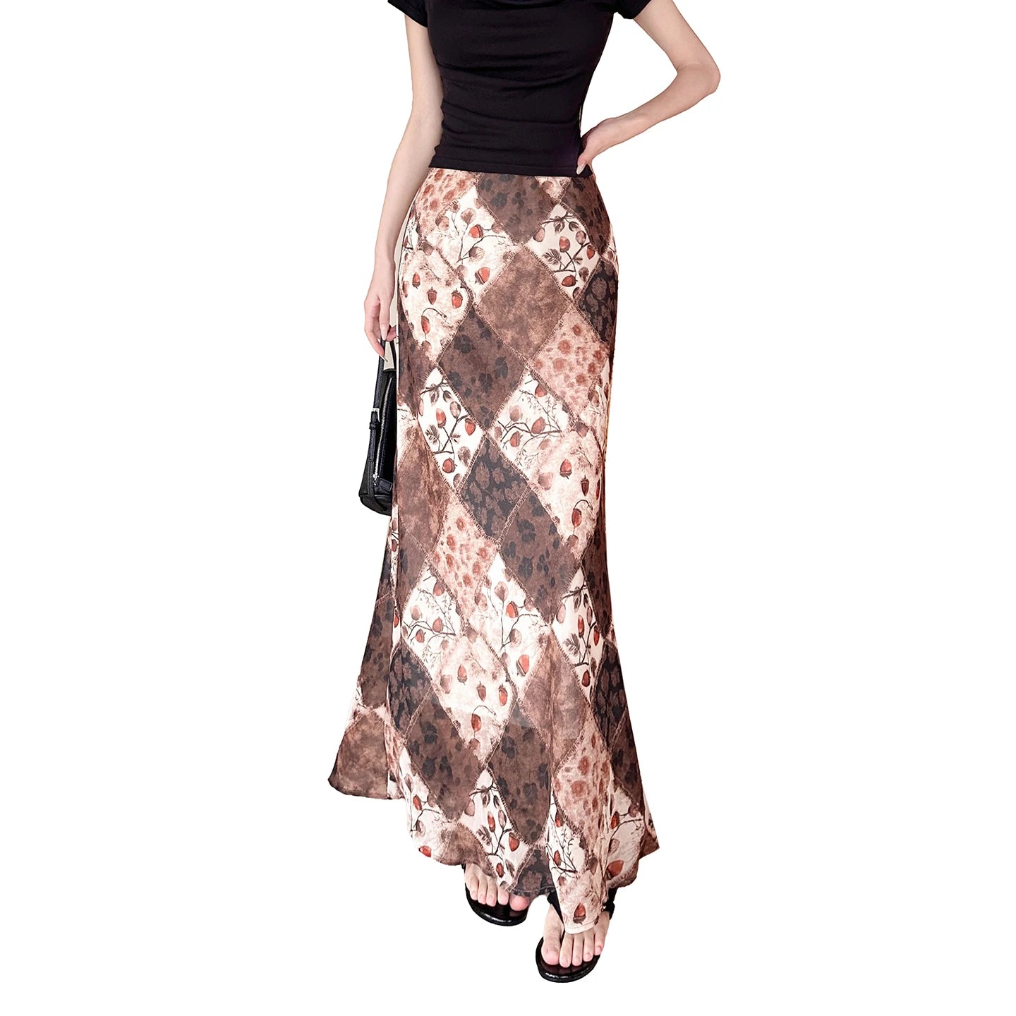 2026 New Summer Mermaid Skirts for Women Elegant High Waist Office Lady Casual Chiffon Floral Long A-line Skirts Beach Skirt