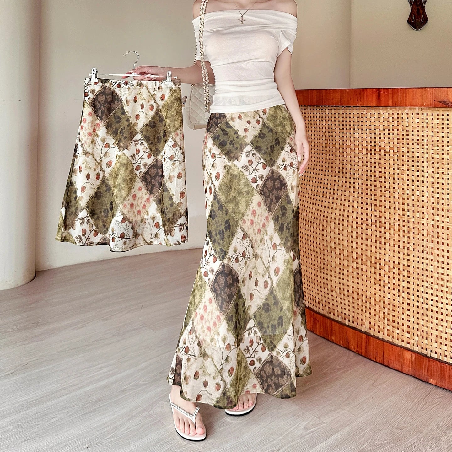 2026 New Summer Mermaid Skirts for Women Elegant High Waist Office Lady Casual Chiffon Floral Long A-line Skirts Beach Skirt