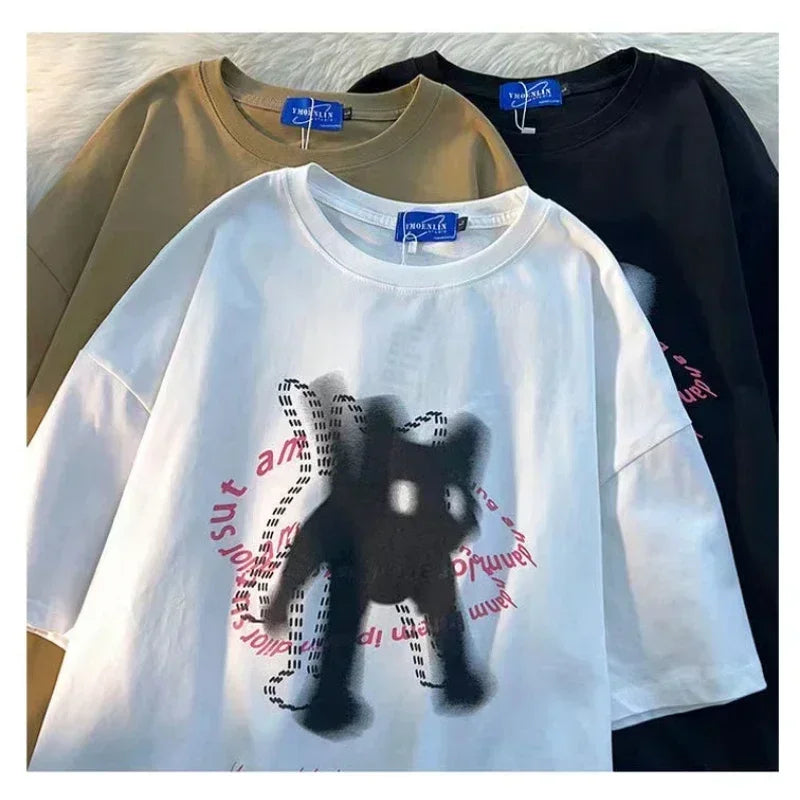 Cute T-shirt Women Design O-neck Short-sleeved Ins Trend Couple Cat Print Versatile Loose Y2k Top Women's T-shirt Graphic